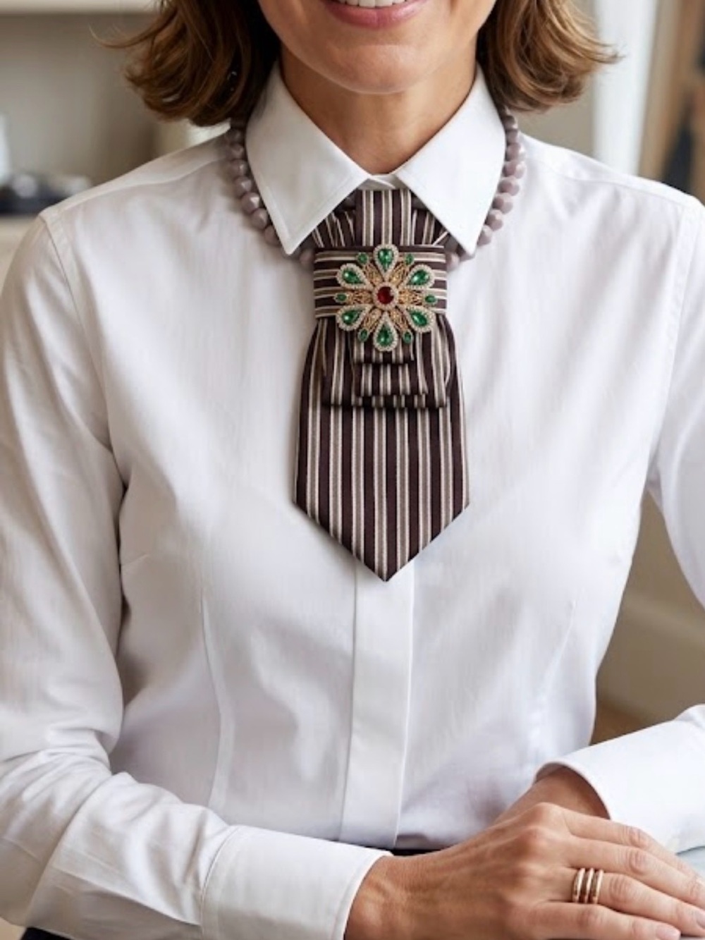 Upcycled Perry Ellis Silk Tie : Handcrafted Necktie Statement Necklace